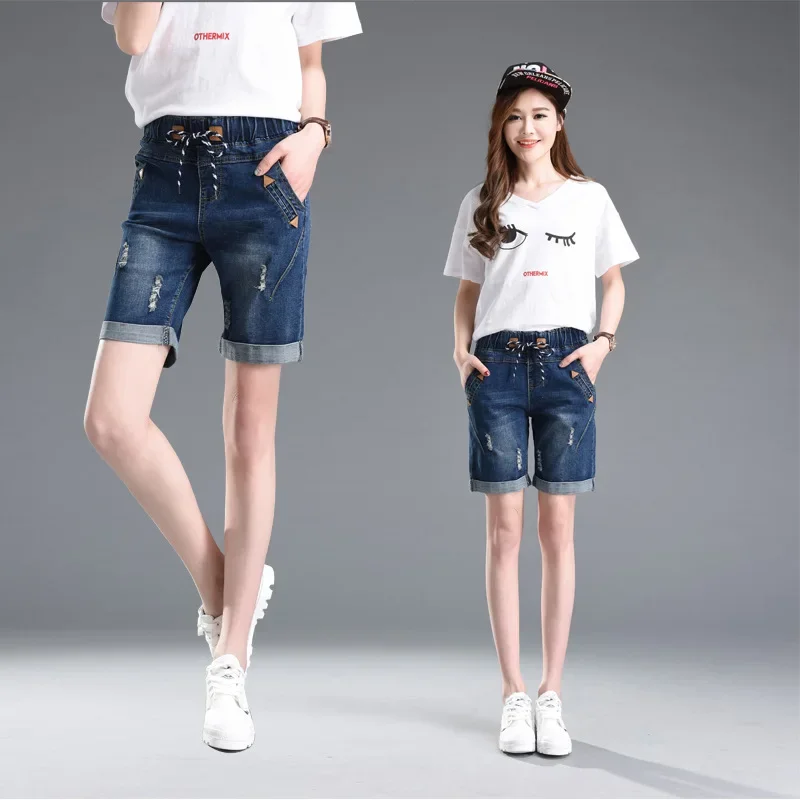 Large Size Women Summer Students Denim Shorts 2024 Fat MM Female Cotton Jeans Ladies Shorts Five Points Wide Leg Harem Trousers