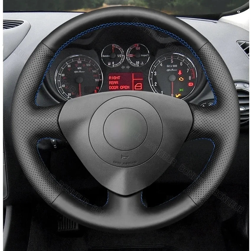 Black Leather Car Steering Wheel Cover for Alfa Romeo 147 156 Crosswagon 2000 2001 2002 2003 2004 2005 2006 2007 2008 2009