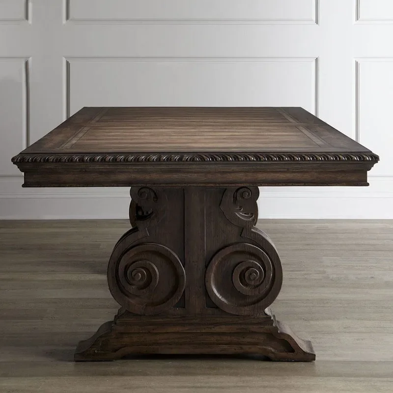 z countryside retro oak solid wood carved dining table and chair combination American minimalist rectangular dining table