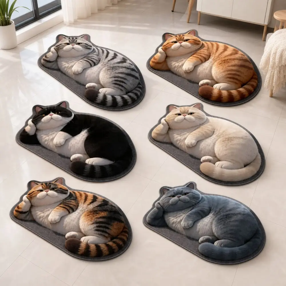 Creativity Diatomaceous Earth 3D Cat Floor Mat 40×60CM Realistic Bathroom Carpet Washable Non-slip Bedroom Door Rug Home Decor