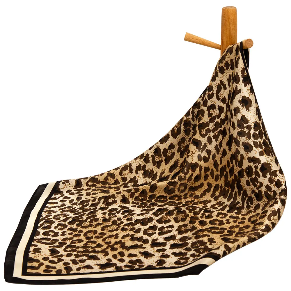 

53 65 85cm 100% Real Silk Neck Scarves Woman Leopard Print Modern Square Classic Top Luxury Fall Scarf Kerchief Gift for Girls