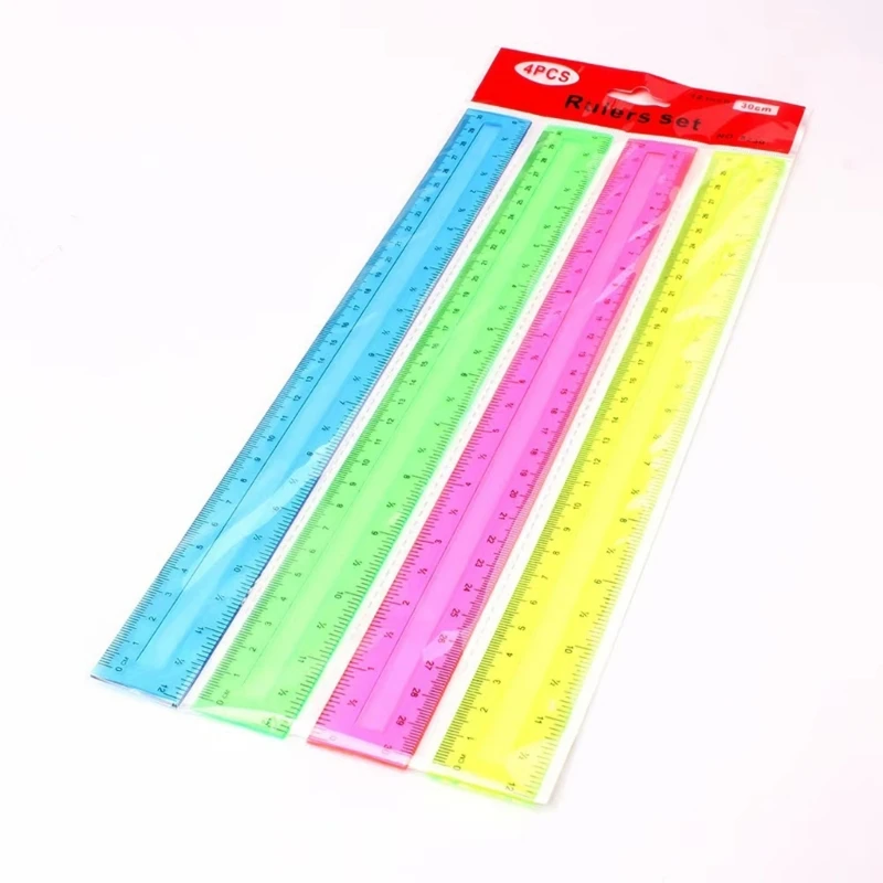 6Pcs 12Inch Clear Rulers Math Ruler Colorful Drawing Ruler with Inches Centimeters Scale for Drawing Drafting Measuring  D2RC