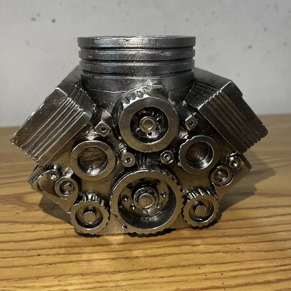 Automotive V8 Engine Block Pen Holder, Unique Desk Ornament, Stationery Organizer for Home Office Decoration Gift