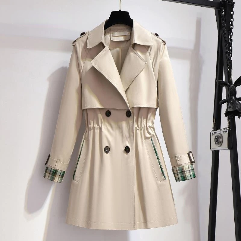 2024 Spring Autumn Women's Mid-length Trench Coat Double-breasted with Lining Jacket Female Drawstring Waist Fashion Formal N96