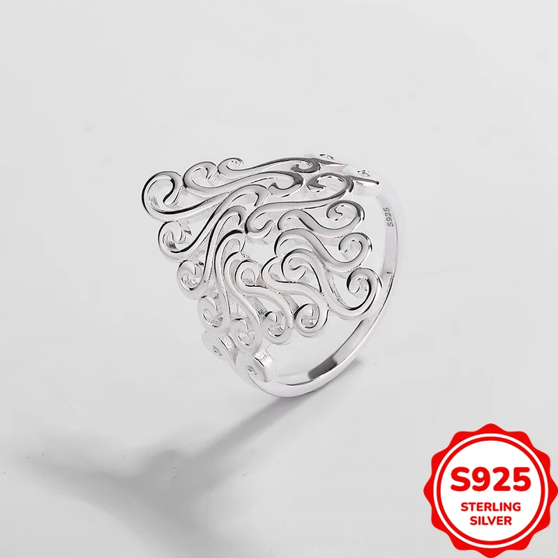 

Trendy and Personalized Genuine S925 Silver Irregular Hollow Versatile Women's Ring