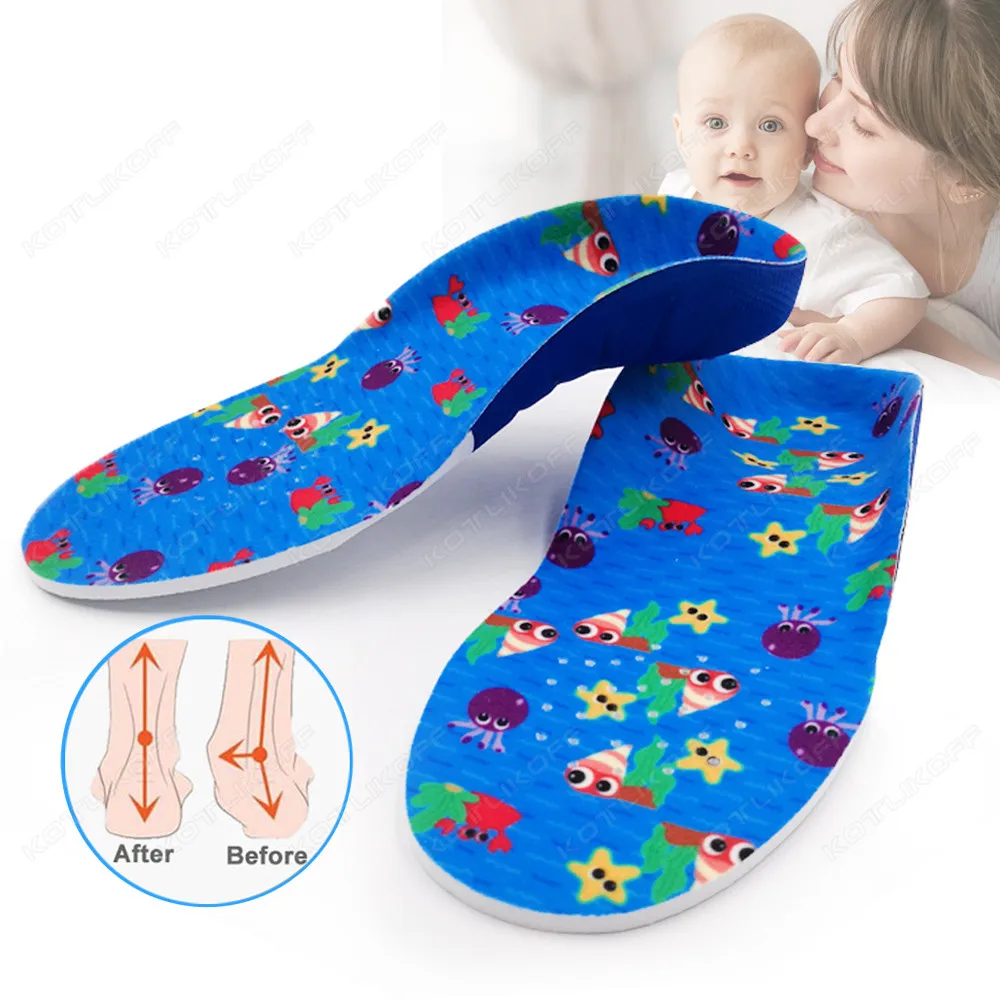 Kids Orthopedic Insoles For Flat Feet High Arch Support Correction OX-Legs Valgus Horseshoe Foot Care Deep Cup Shoes Soles Pads