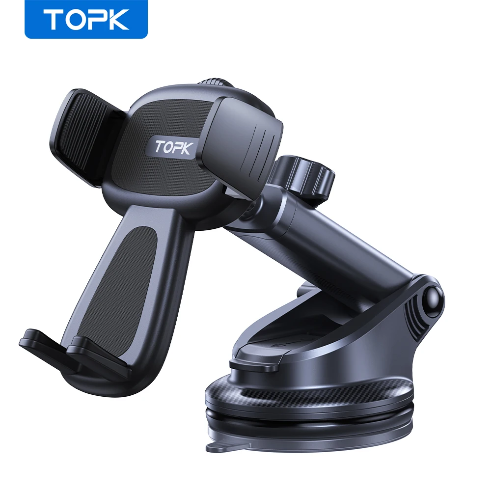 TOPK Autotelefonhalterung für Armaturenbrett/Windschutzscheiben-Handyhalterung für Auto 360 ° Rotation, Ein-Knopf-Entriegelung für alle Telefone