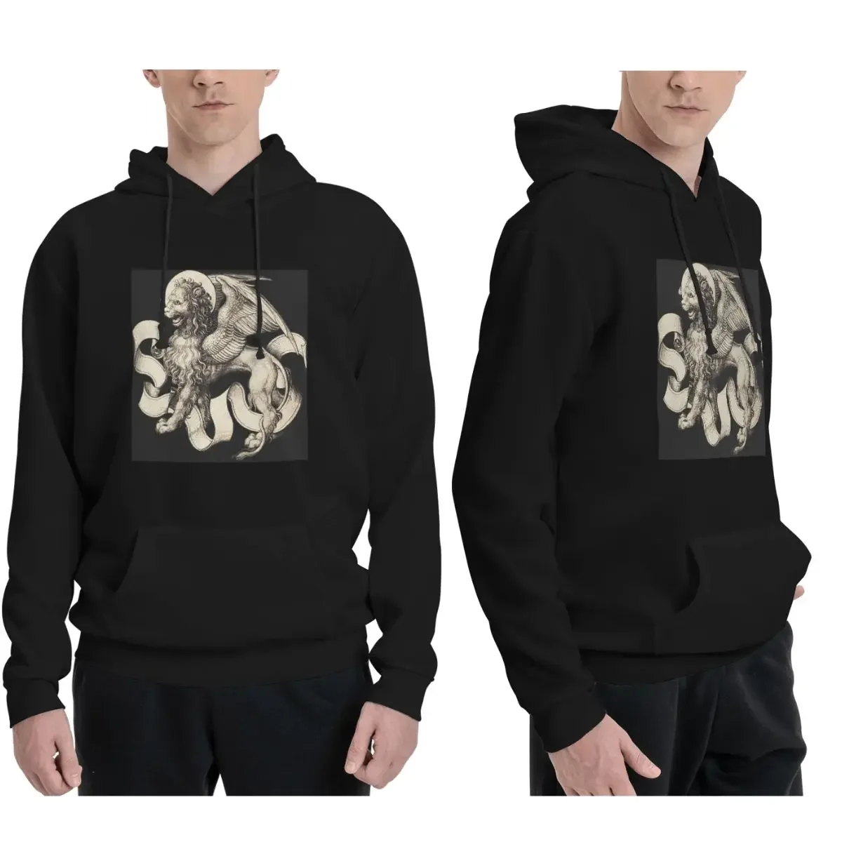 Mythical Winged Lion Featuring Scrollwork And Ornate Detailing Hoodies Casual Pullover Sweatshirts Fashion Long Sleeve Hooded