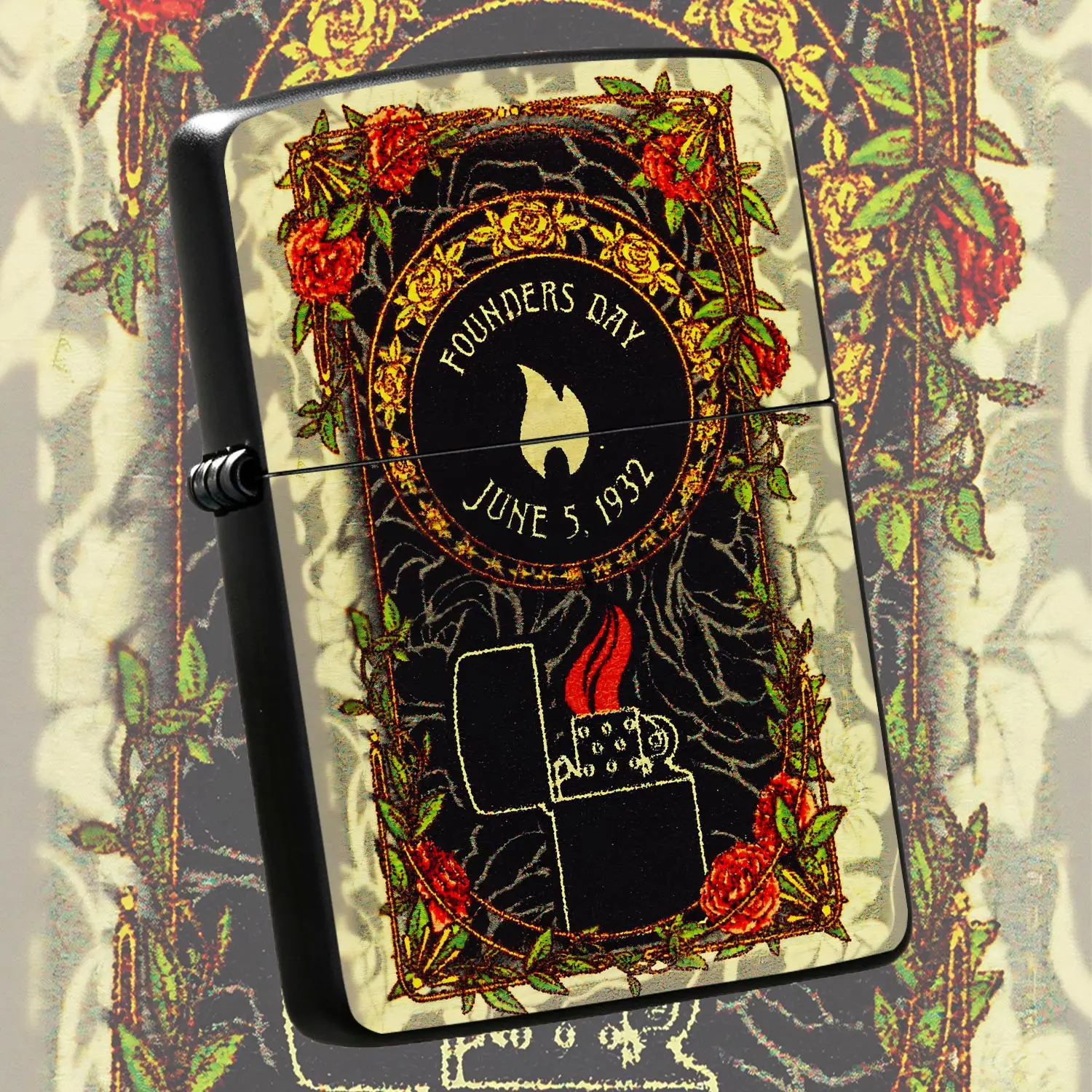 Vintage 1932 Founders Day Commemorative Lighter Art Rose Vine Embossed Decor Portable Igniter For Daily Camping Ceremonial Occasions Ideal For Gifting Personal Use With Exquisite Retro Collectible Aes A Humorous And Interesting Lighter