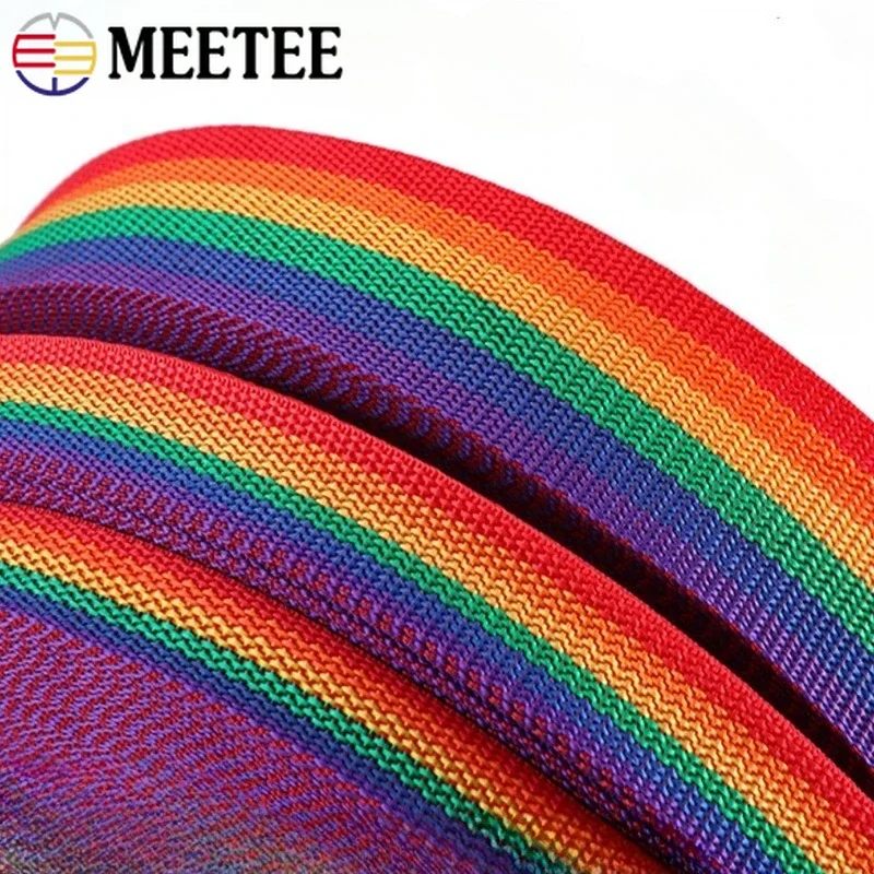 Meetee 5/10/20M Regenbogen-PP-Gurtband für Taschen, Nylonband 20-50mm, Dekorative Bänder, Haustierhalsbandband, Nähband, Schrägband