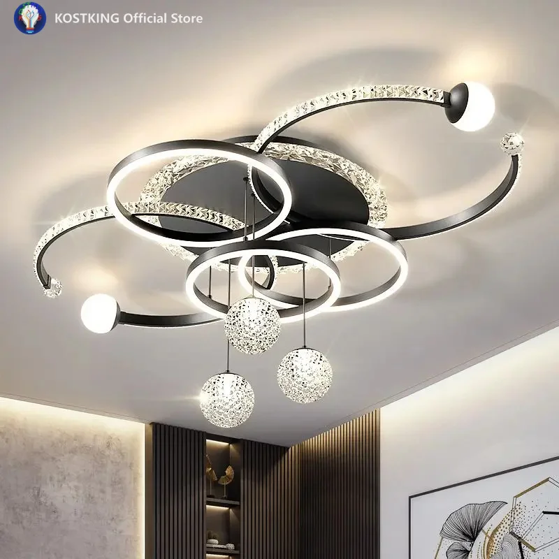 Modern minimalist LED ceiling light personalized creative ring living room lights gold atmosphere bedroom study chandelier