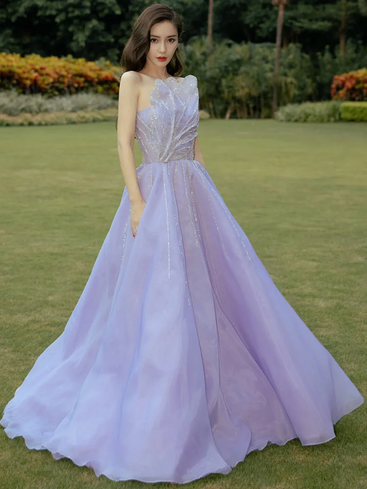 J2001 Lavender Strapless Fashion A-Line Floor-Length Women Formal Evening Dresses/Bridal Wedding Guests Prom Gowns Free Shipping