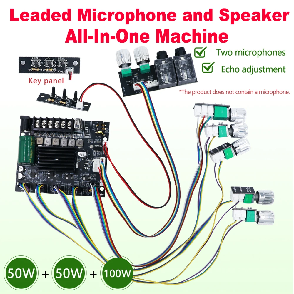 

DC 12-24V Bluetooth Amplifier Board MT21S Lead Version Ktv Microphone and Audio All-In-One Machine 2.1 Channel 50W+50W+100W