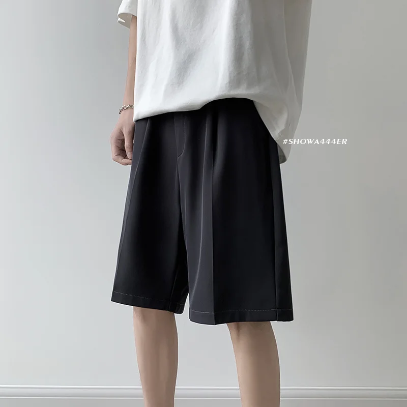 Summer Suit Shorts Men Fashion Social Mens Dress Shorts Korean Loose Straight Ice Silk Shorts Mens Solid Color Formal Shorts