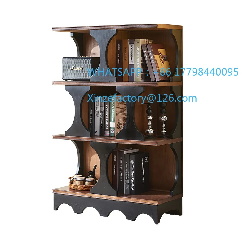Customizable French Retro Solid Wood Bookcase, Living Room Color Matching American Display Cabinet, Home Study Antique Floor