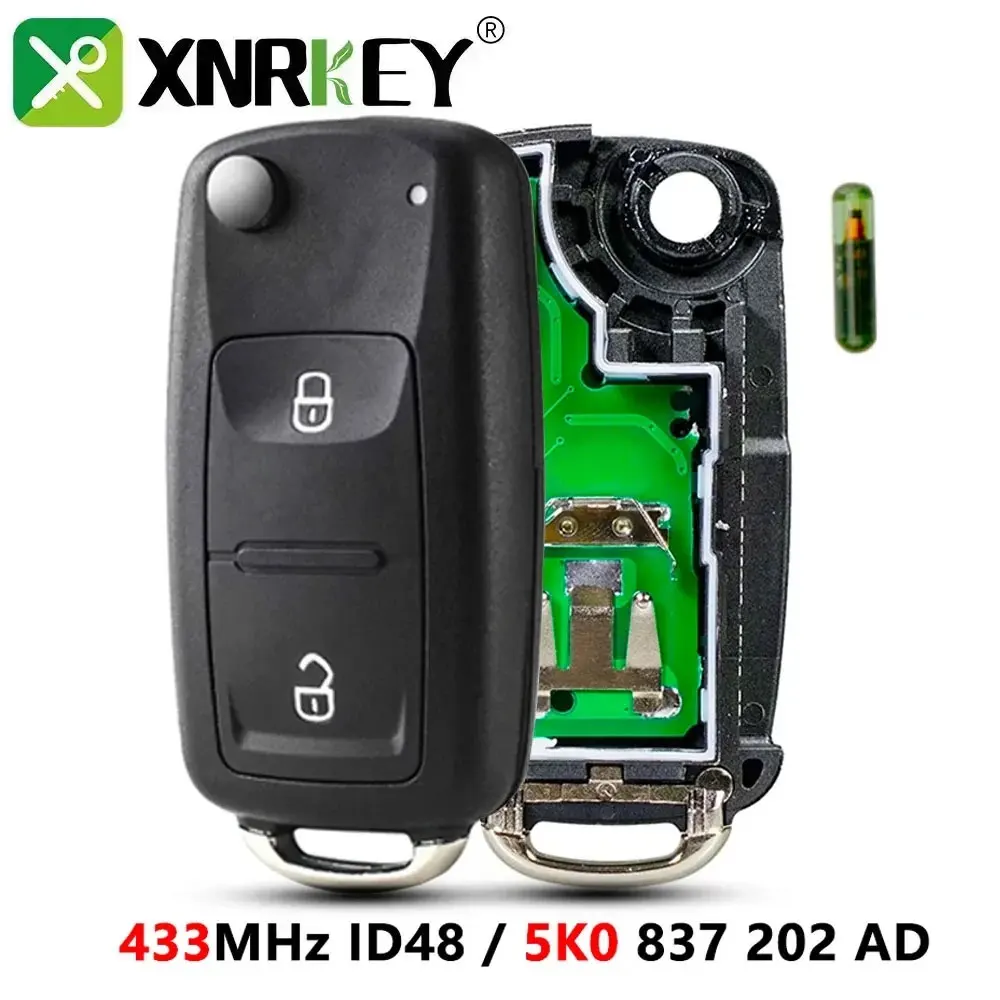 

XNRKEY 2 Button Flip Remote Car Key ID48 Chip 433Mhz For Volkswagen VW Amarok Transporter 2011-2016 Car Key FCC: 5K0837202AD