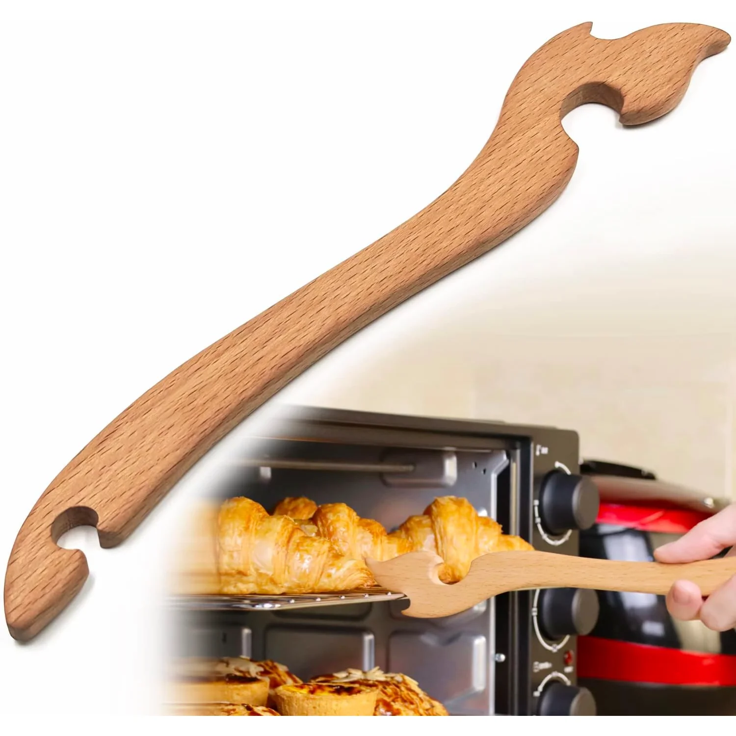 Oven Rack Puller, Wood Oven Rack Push Pull Tool, Prevent Scalding, Pull out Hot Racks Safely, Long Handle Toaster Oven Accessori