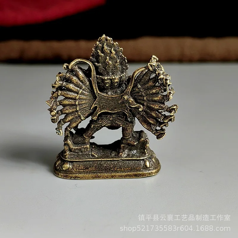 Tibetan Mahavairocana Buddha Ornament, Brass Five-Pronged Vajra, Wealth God Small Statue, Thousand-Handed Bud