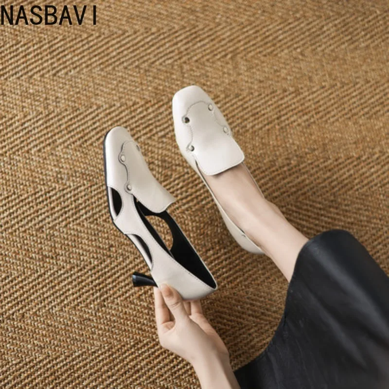 

NASBAVI 2025 New Design Women Sandals Square Toe Strange Heels Slip on Big Size 41 42 43 Fashion Daily Soft Office Lady Shoes