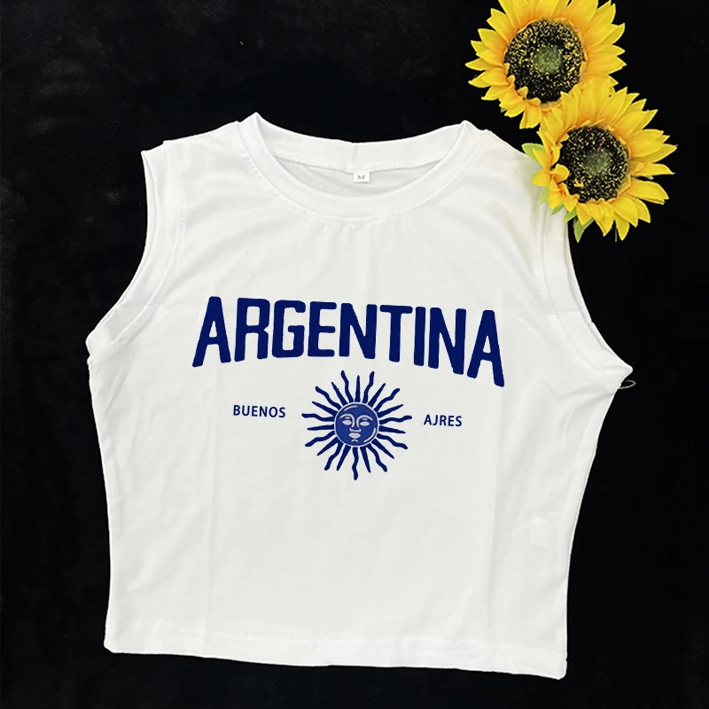 Women Y2k Punk Sleeveless Crop Tops Aesthetic Fashion Argentina Print Sexy Tank Gothic Vintage Girl Korean Harajuku White Vest