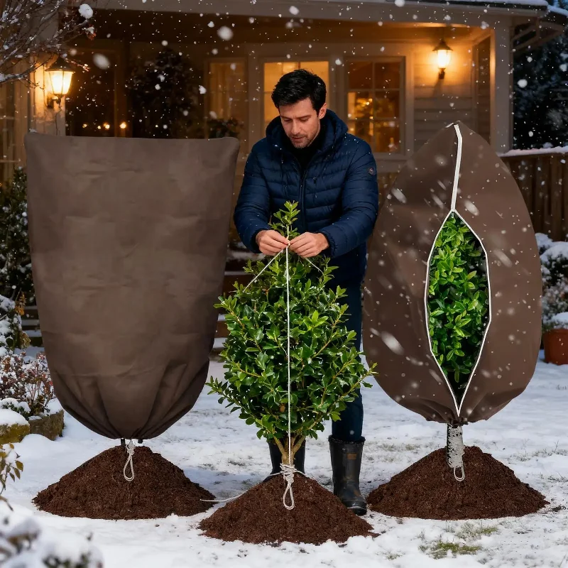 Plant Freeze Protection Cover Non-woven Fabric Guard 2 Pieces Breathable Drawstring Cold Weather Plant Covers Outdoor For Bird