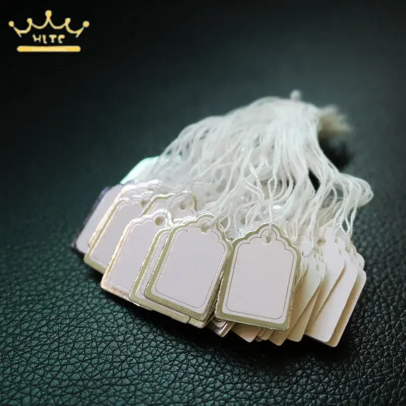 Etykiety jubilerskie wizytówki 100 sztuk/partia metki Diy Tie String biżuteria wyświetlacz etykieta złoty i srebrny mały Tag — zdjęcie 6