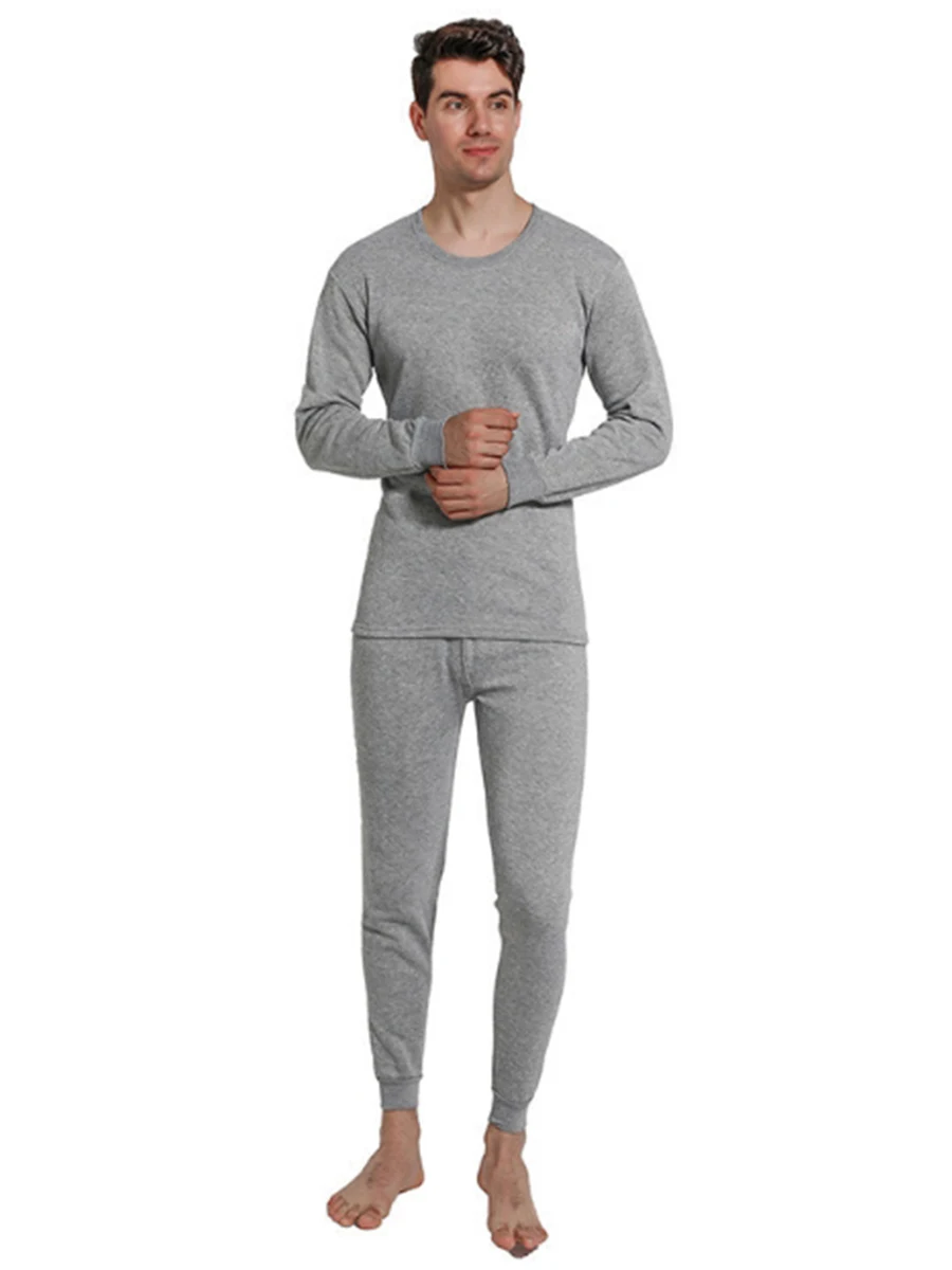 Men\'s Long John Thermal Underwear Set, Base Layer Sets Inner T-shirt and Trousers in Solid Colours