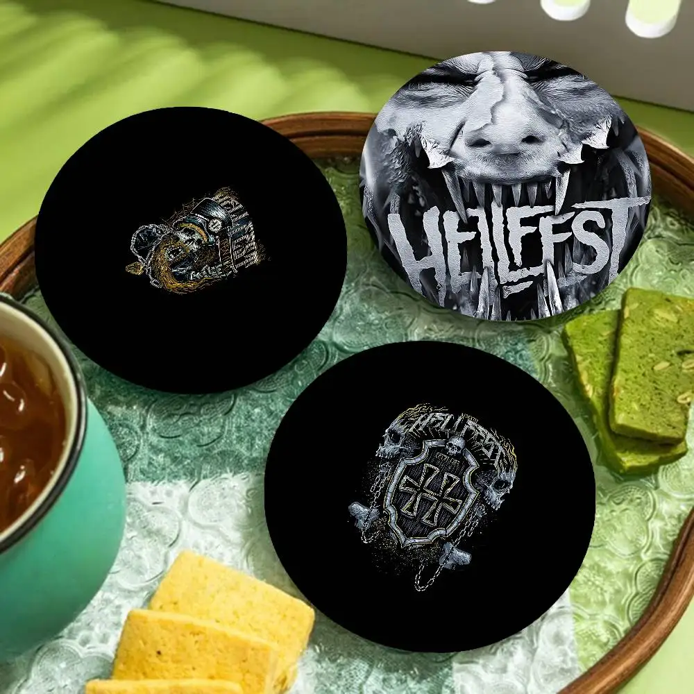 Music Festival H-Hellfest Themed Wooden Coaster Non-Slip Heat Resistant Dining Table Decoration Cafe Restaurant Unique Gift