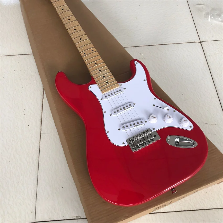 

Stock, red electric guitar. Jiaju Hong, Korean hardware. Brass string pillow, factory wholesale and retail, free shipping