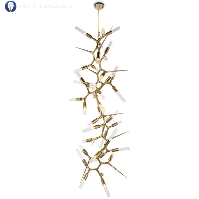 

All Copper Design Staircase Dining Room Pendant Light Postmodern Light Luxury Living Room Bar Counter Villa Decorative Lighting