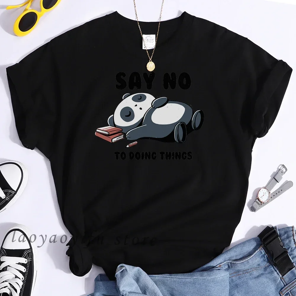 Kawaii Sleeping Panda TShirt Cartoon Personality Print magliette da donna magliette in stile coreano magliette grafiche Casual da donna Tee