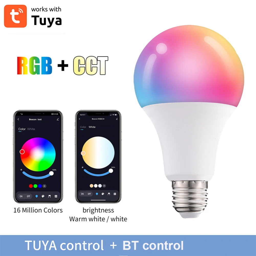 Tuya Smart Led Bulb Light 10W Bluetooth Smart Lamp E27 RGBW Timer Led Lamp Color Changing RGB+CCT Works With Bluetooth Gateway