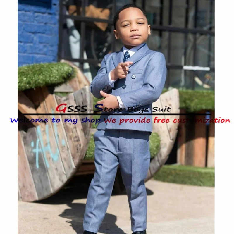 

Summer New 2022 Boys Suit 2 Piece Double Breasted Jacket Set Formal Blazer Pants Kids Wedding Tuxedo