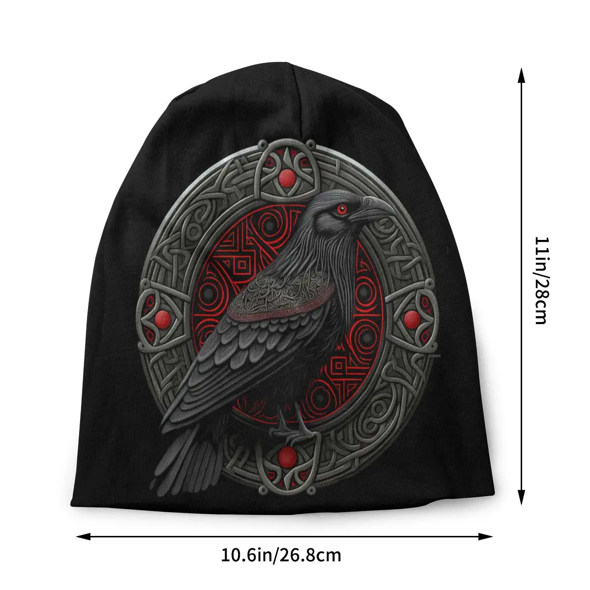 Black Red Fashion Beanie Caps Viking Black Raven Crow Huginn Muninn Skullies Beanies Ski Caps Soft Thin Bonnet Hats