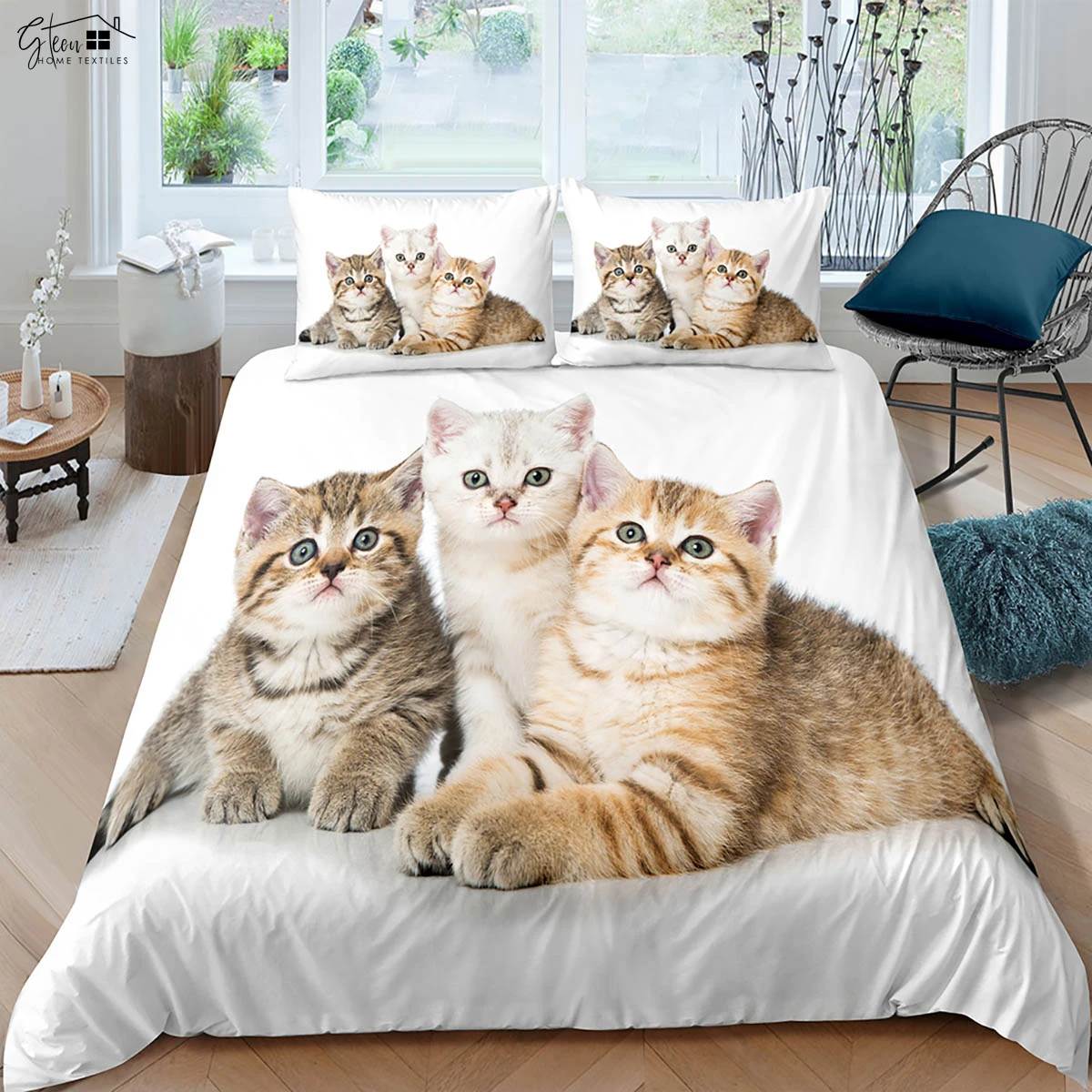 

Cute And Funny Cat Print Duvet Cover 100% Polyester Bedding Set Quilt Cover Pillowcase Three Piece Set Kids Gift