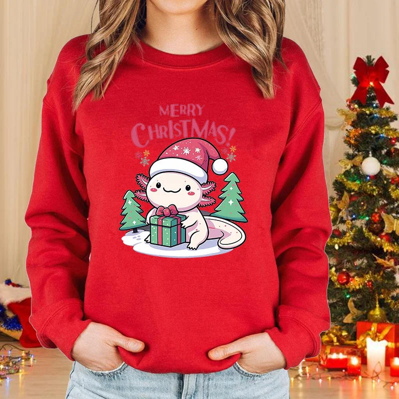 

Christmas Axolotl Cute Printed Sweatshirt Women's Fashion Outdoor Long Sleeve Pullover Cute Axolotl Sweatshirt