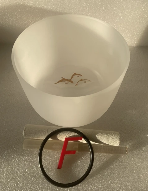 

special price 8" Dophins image 432hz perfect F note heart chakra frosted crystal singing bowl crystal tones sing bowl