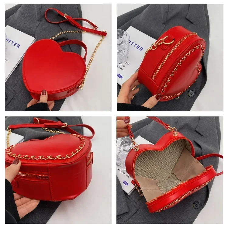 Designer Heart-shaped Shoulder Bags for Women Luxury Chain Crossbody Bags Girls Makeup Bags Shopping Bag Retro Female Handbags