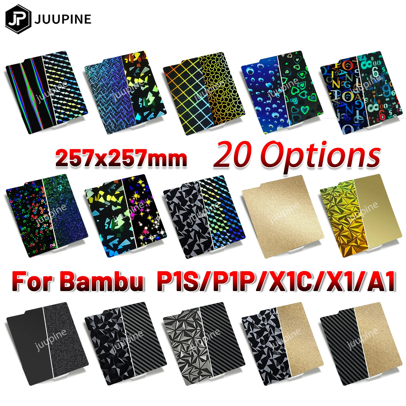 Juupine For Bambulab Build Plate P1s Spring Steel Sheet Pei Sheet 257x257 Build Plate P1s Bamboo Lab Bambulabs X1 Carbon X1 A1