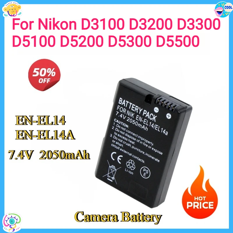 

New Camera Compatible EN-EL14 EN-EL14A Replace Battery for Nikon D3100 D3200 D3300 D5100 D5200 D5300 D5500