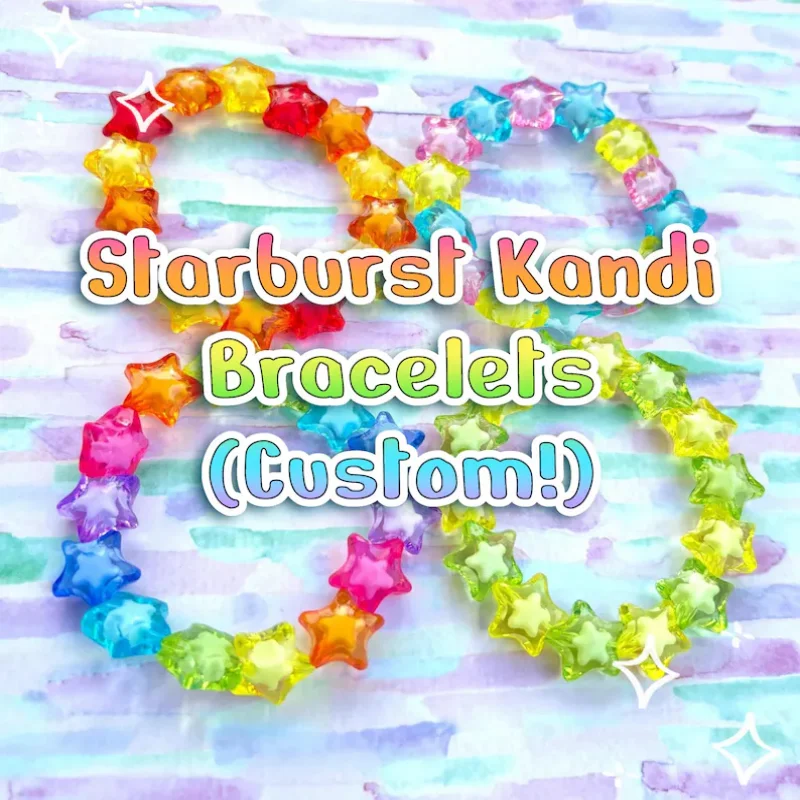 Custom Kawaii Starburst Kandi Bracelet - Y2K Rainbow Jelly Candy Chunky Beads Gift Jewelry