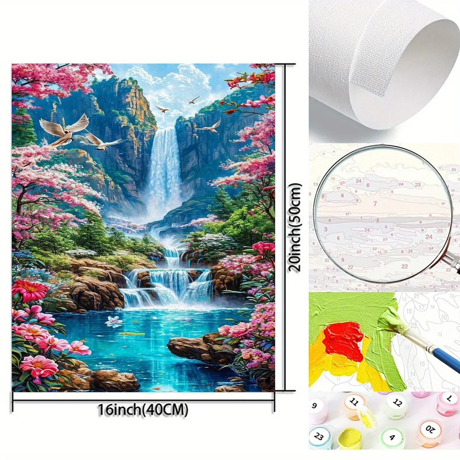 Professional Art Use A Frameless Digital Painting Kit Featuring Poetic Landscapes with Mountains, Flowers, And Waterfalls. The P