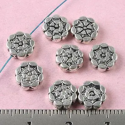 

40Pcs 8mm Tibetan silver color 2sided Round flower spacer Beads h0104