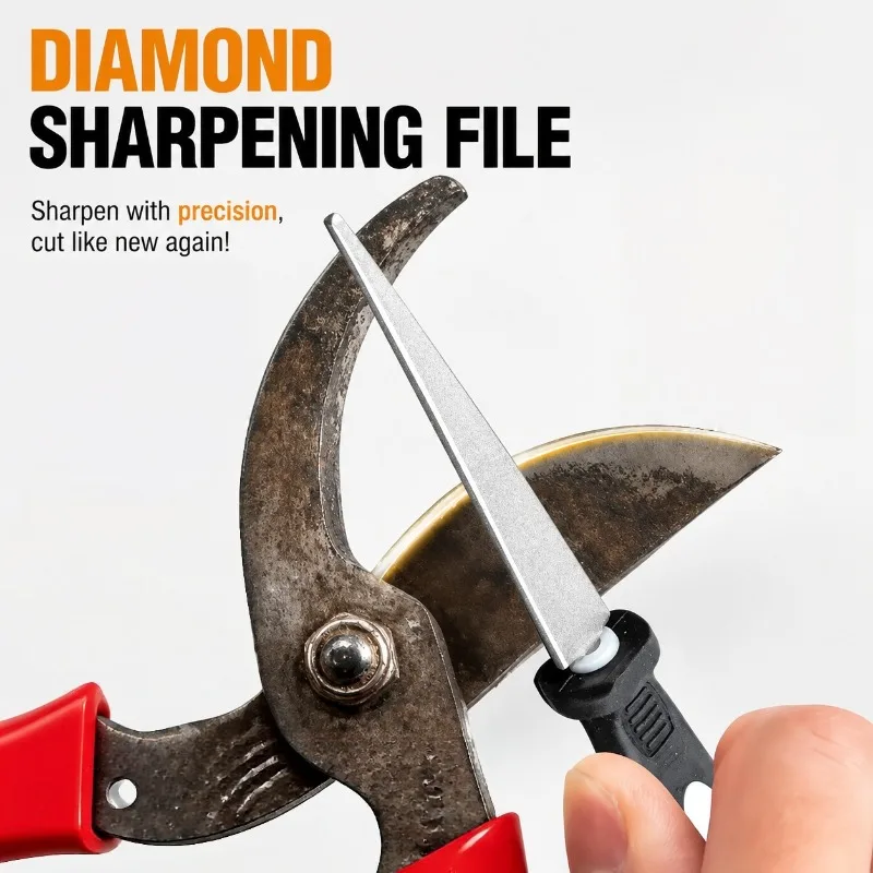 Diamond Sharpener Metal Double Sand File Scissors Gardening Tools Sharpener Double-sided Flat-curved Design Easy-to-grip
