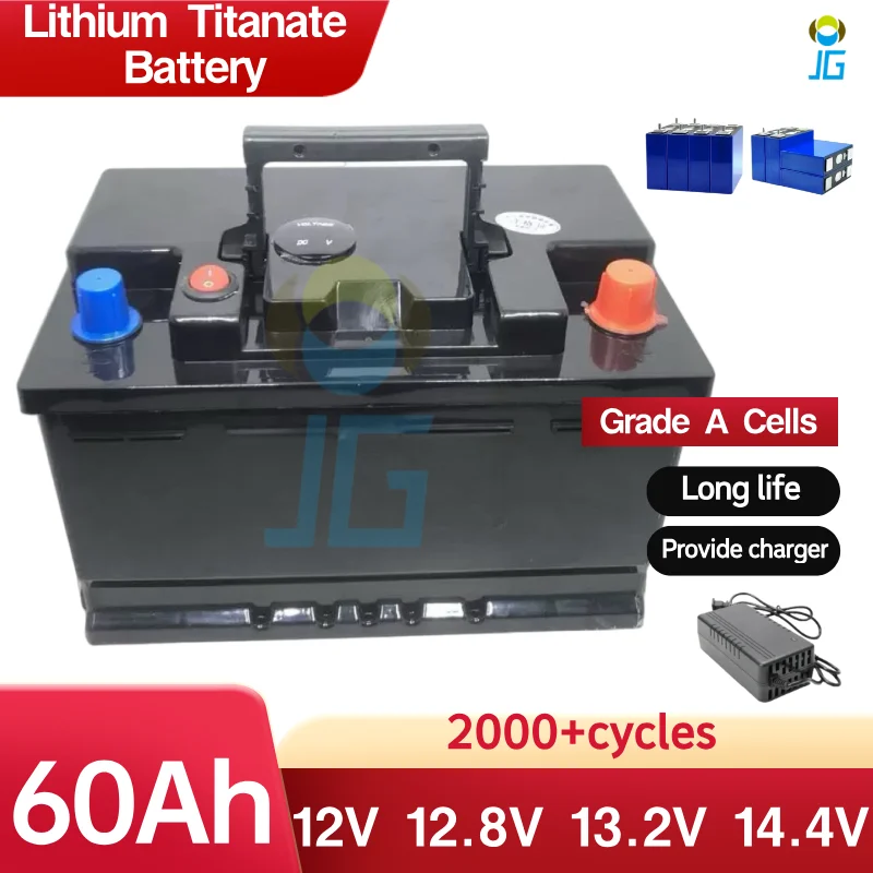

6S Lithium Titanate Battery 12V 12.8V 13.2V 14.4V 60Ah LTO for 150 200 250 hp Car Starting 600A 900A 1200A Peak Current