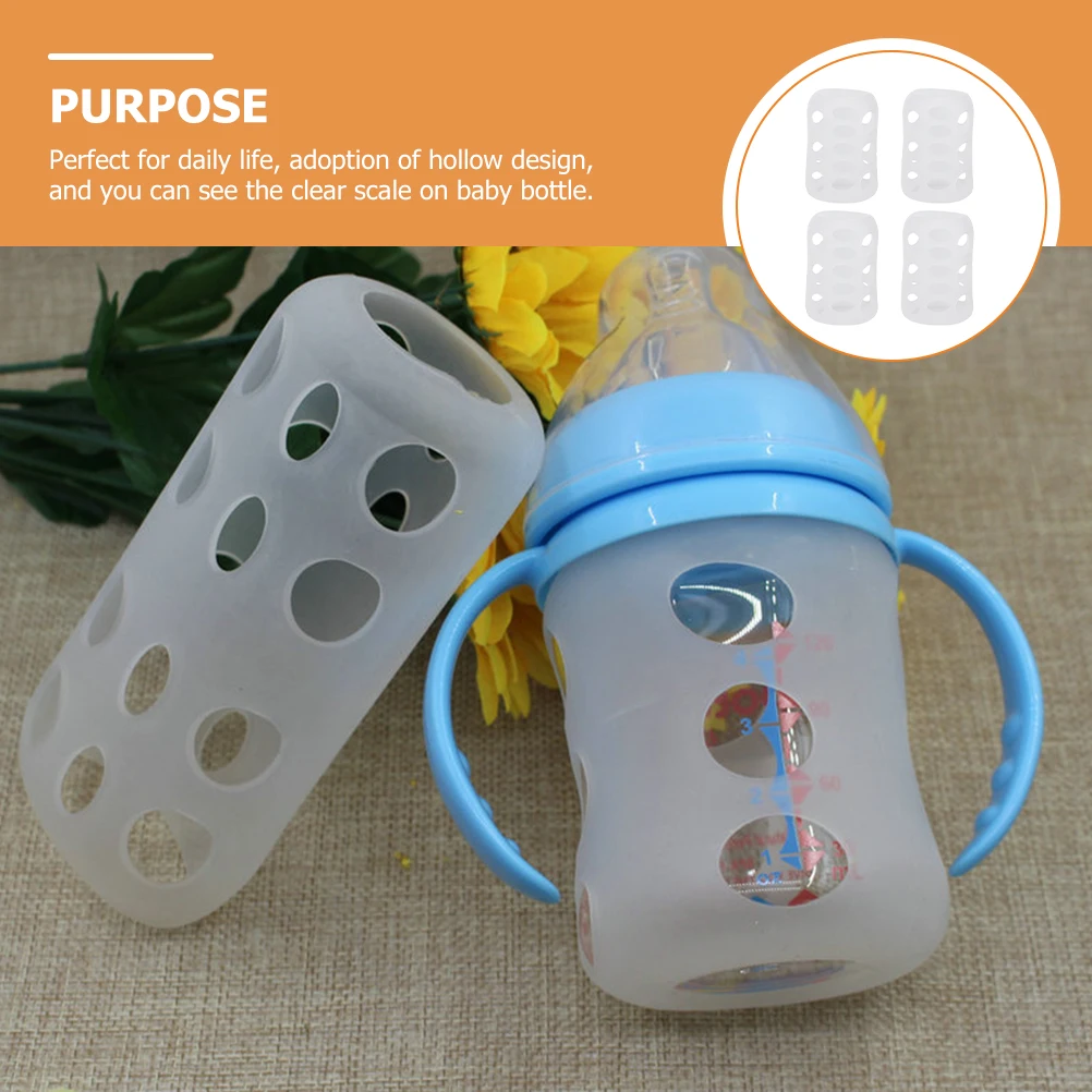 

4 Pcs Silicone Baby Bottle Cover Shockproof Anti Feeding Sleeves Nursery Protector Glass Caps Toddler Bottle