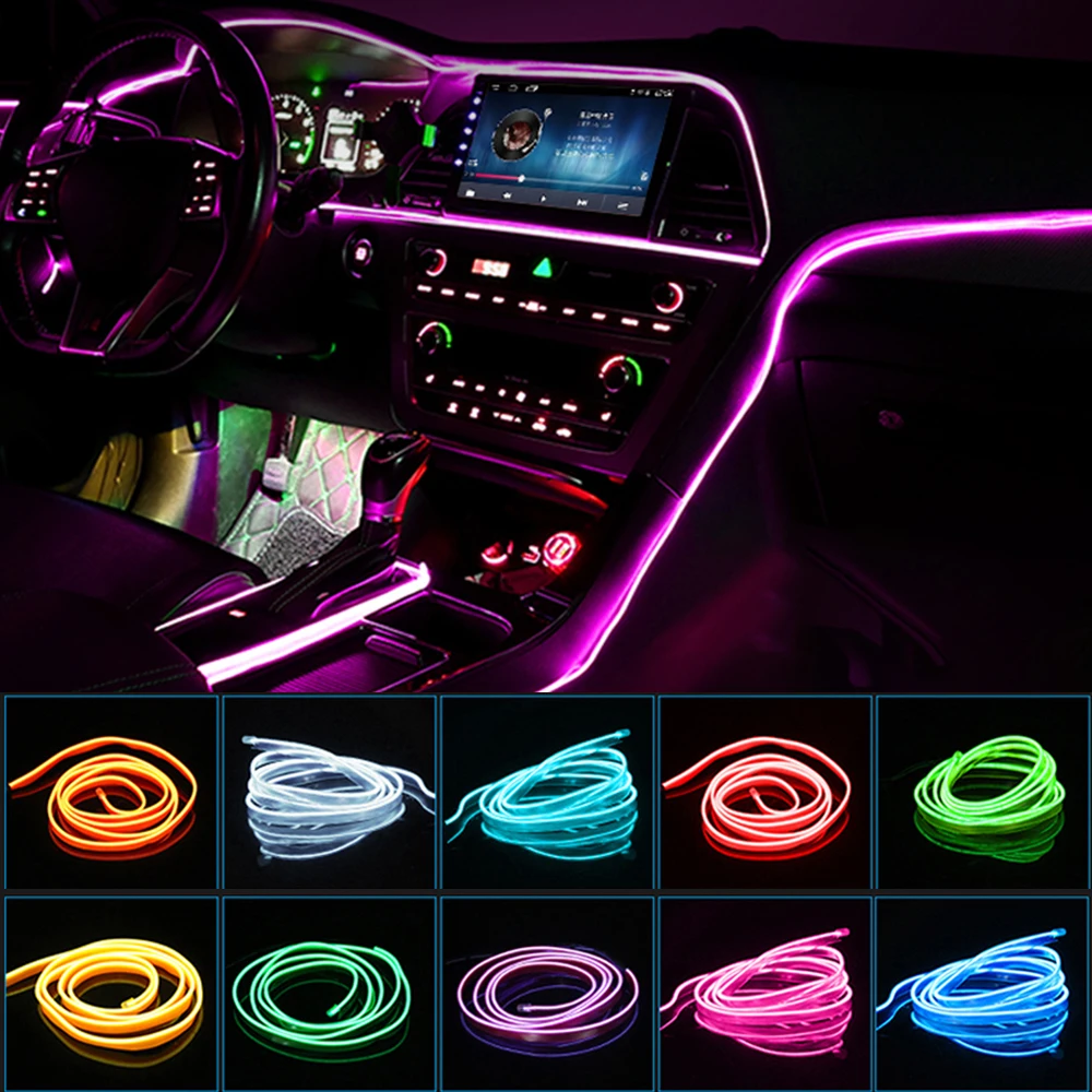 1M/2M/3M/5M Car LED Ambient Light RGB Neon Strip Dashboard Accessories Interior Decoration Atmosphere EL Lamp Line Tube With USB