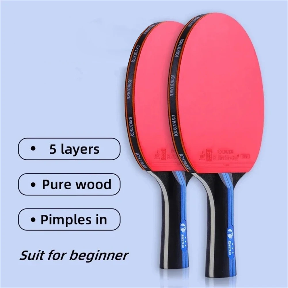 2pcs/set Ping Pong Paddle Professional Table Tennis Racket 5-Layer Pure Wood 6.0mm Blade Racket With Carrying Case For Beginners