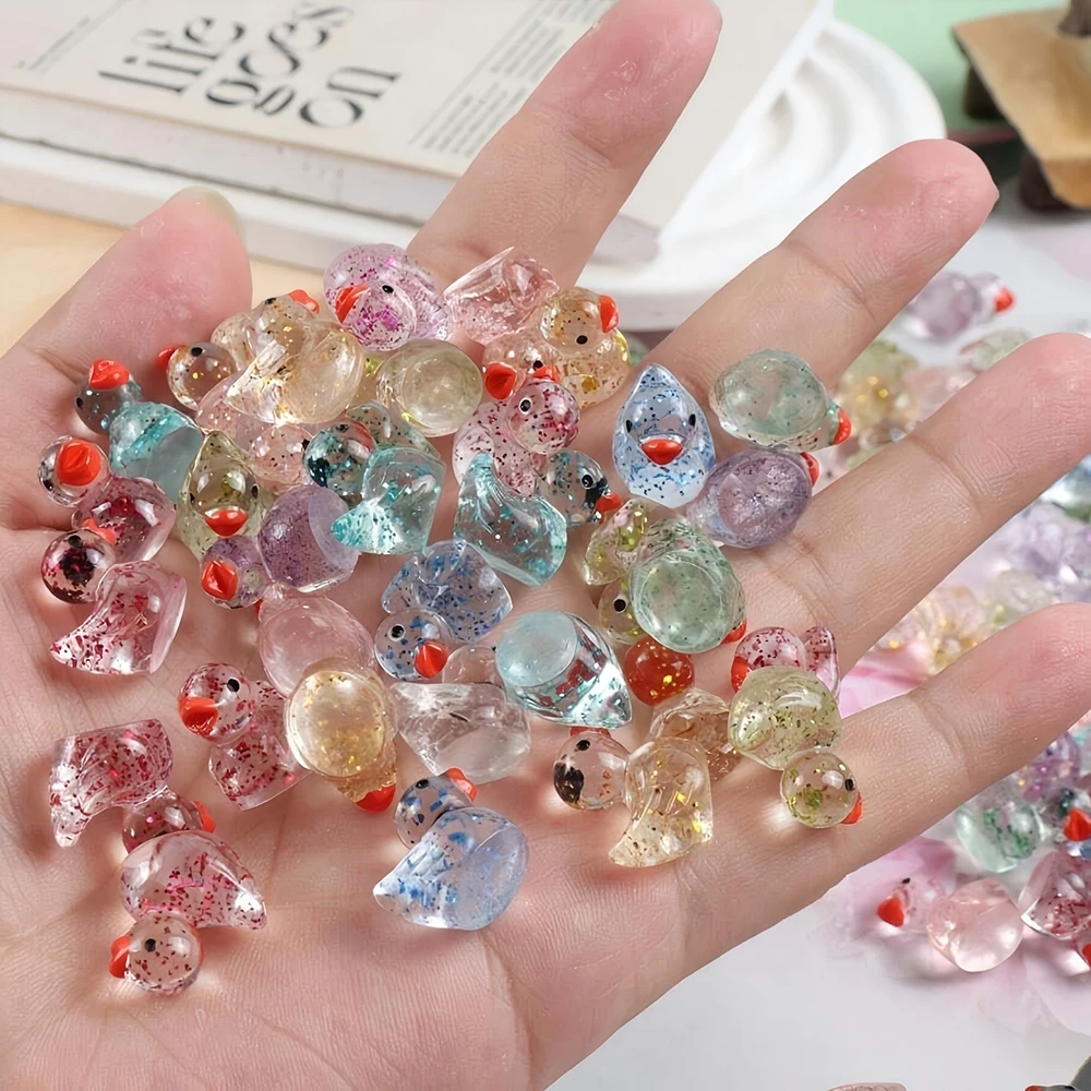 Mini Resin Glitter Ducks Transparent Sparkling Tiny Duck Figurines DIY Decor Micro Landscape Ornament Desktop Miniature Crafts