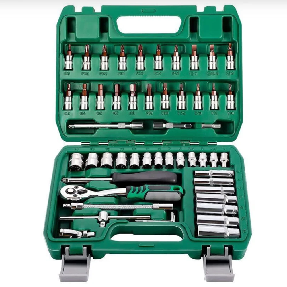 53-Piece 1/4 Inch Drive Socket Ratchet Wrench Set Bit Socket Set Metric And Extension Bar 72-Tooth Ratchet & Storage